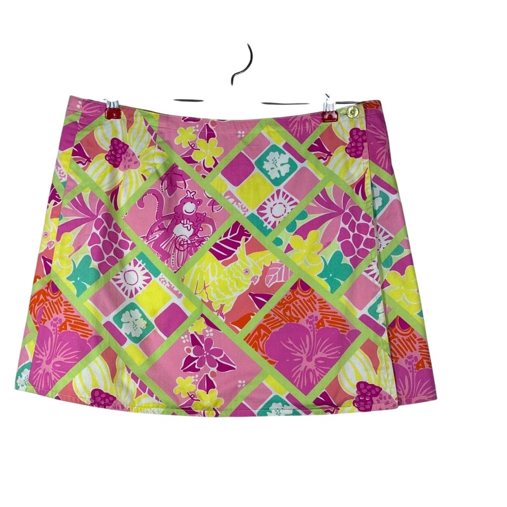 Lilly Pulitzer reversible wrap skirt vintage size 4 Diamond Head Hula Monkeys - Picture 3 of 5